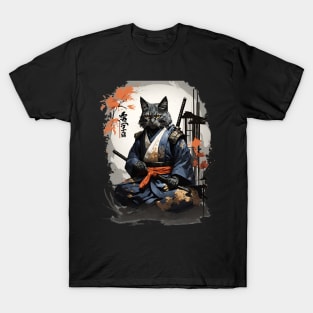 Japanese Neko Samurai Cat - Ninja Cat Art T-Shirt